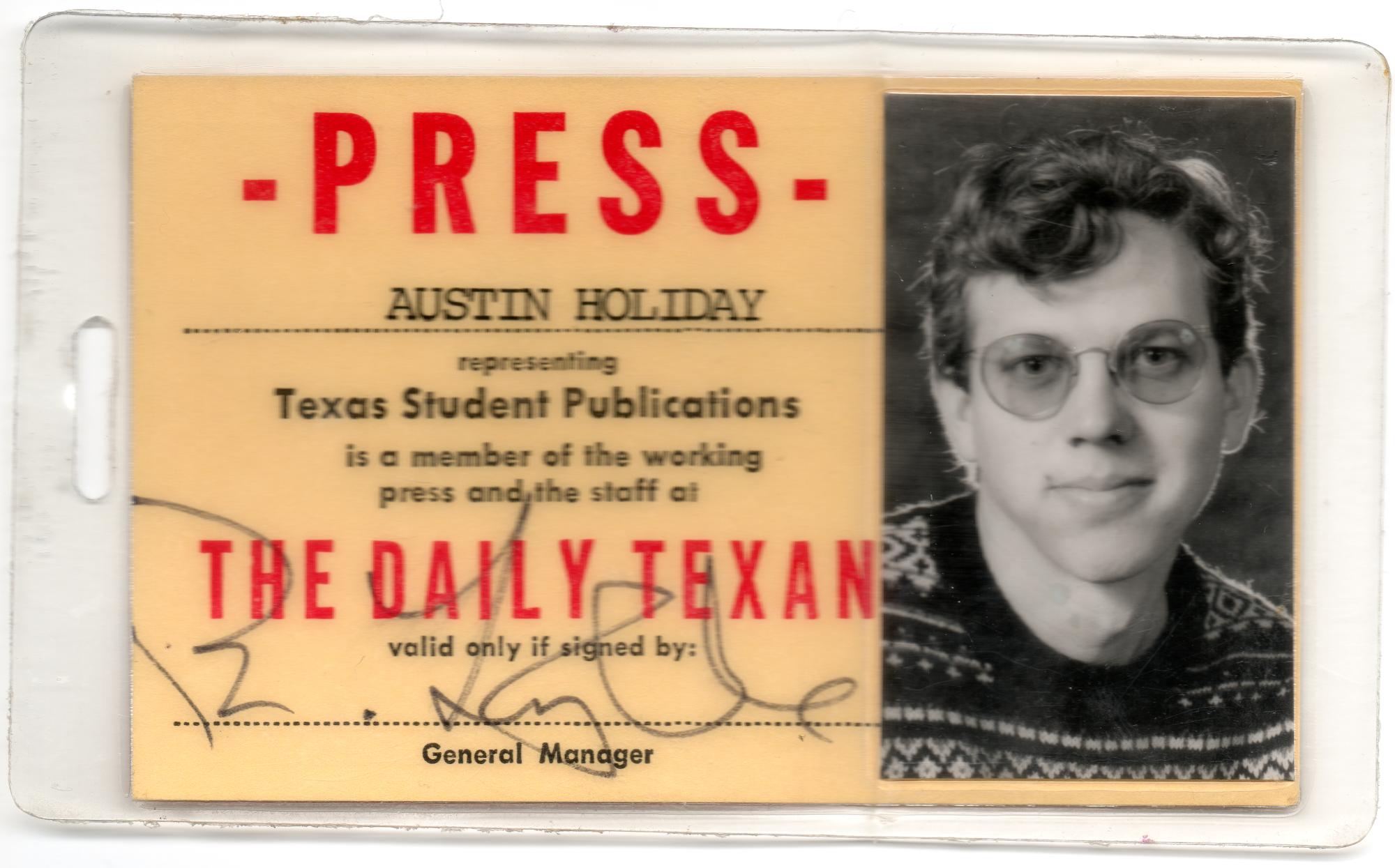 Daily Texan (1990 #1) - Press Card