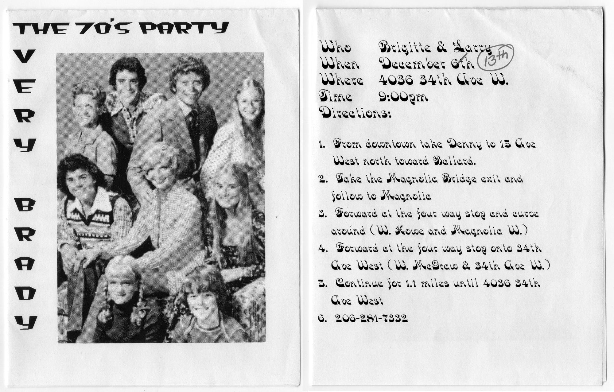 Seattle (1996-1997) - Seventies Party Invite