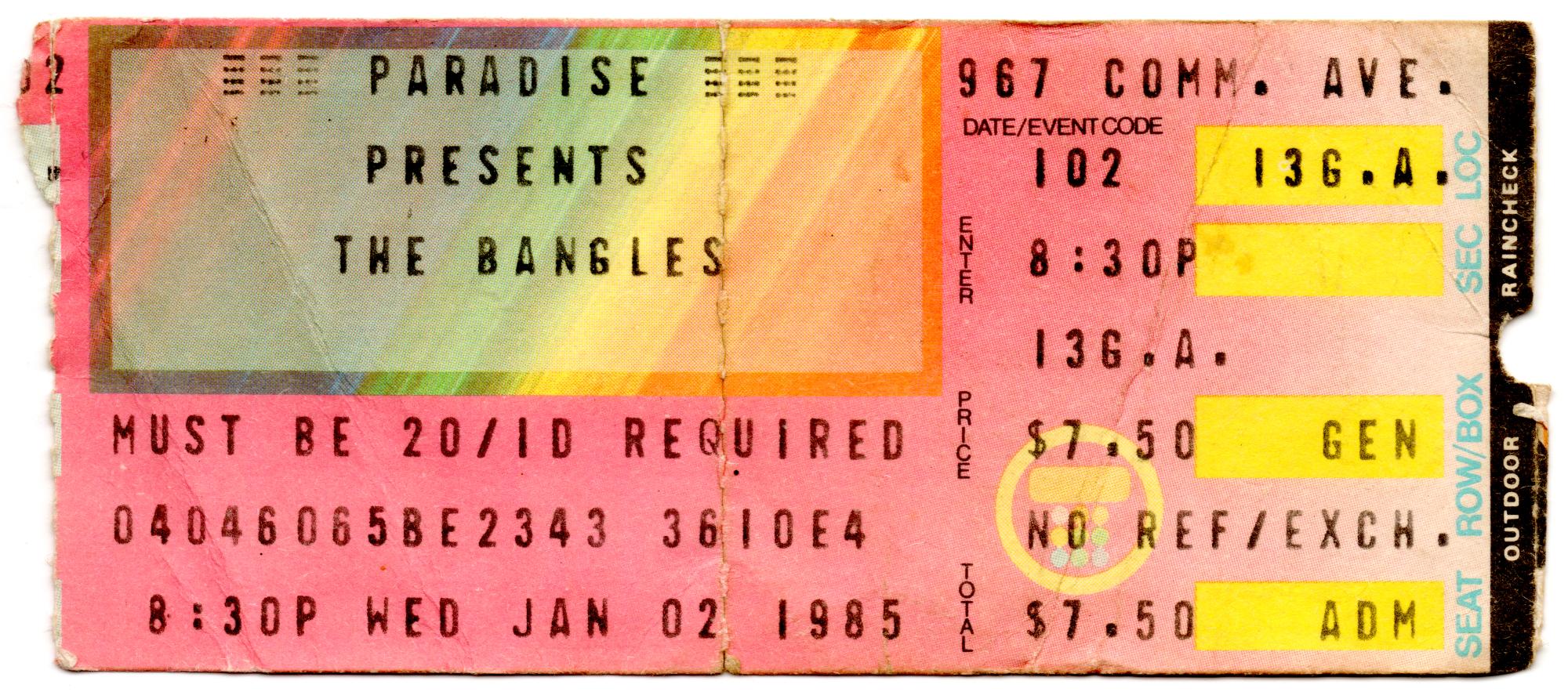 Music Memorabilia - Ticket The Bangles