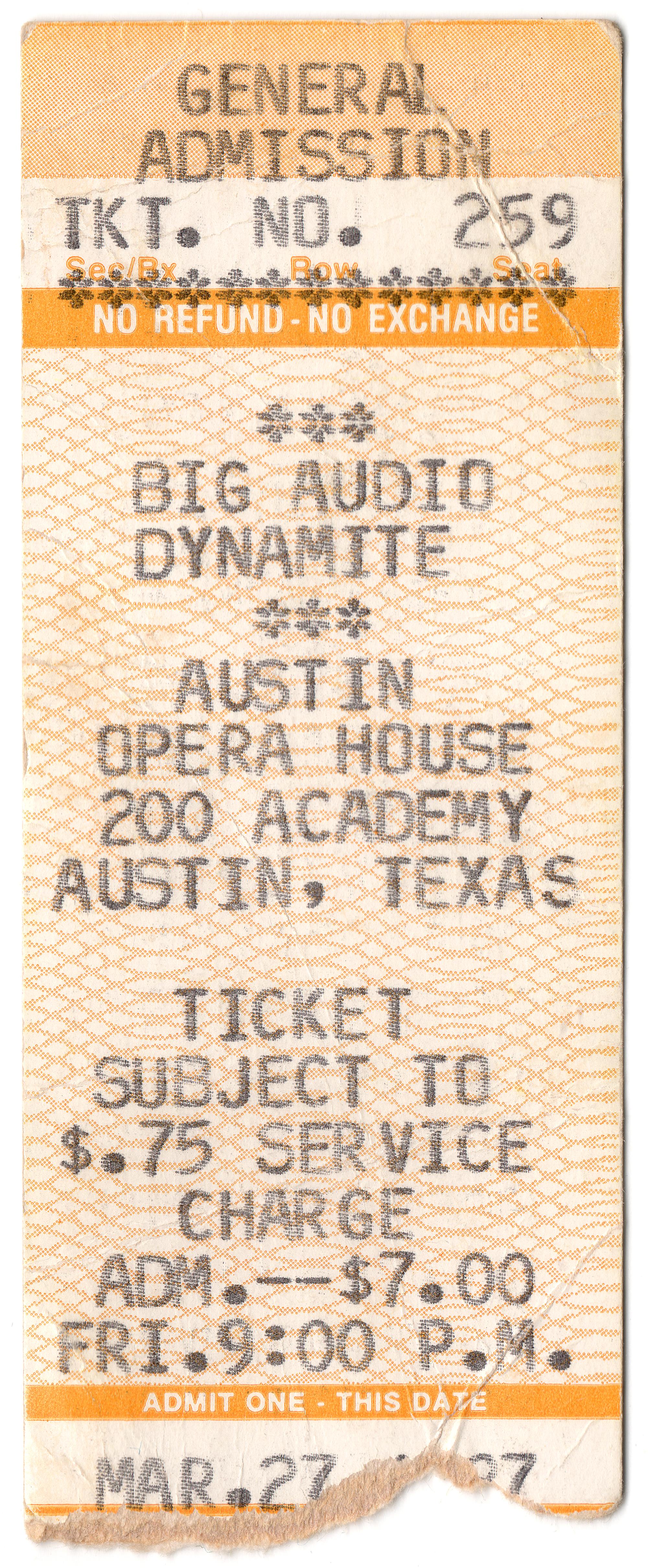 Music Memorabilia - Ticket Big Audio Dynamite