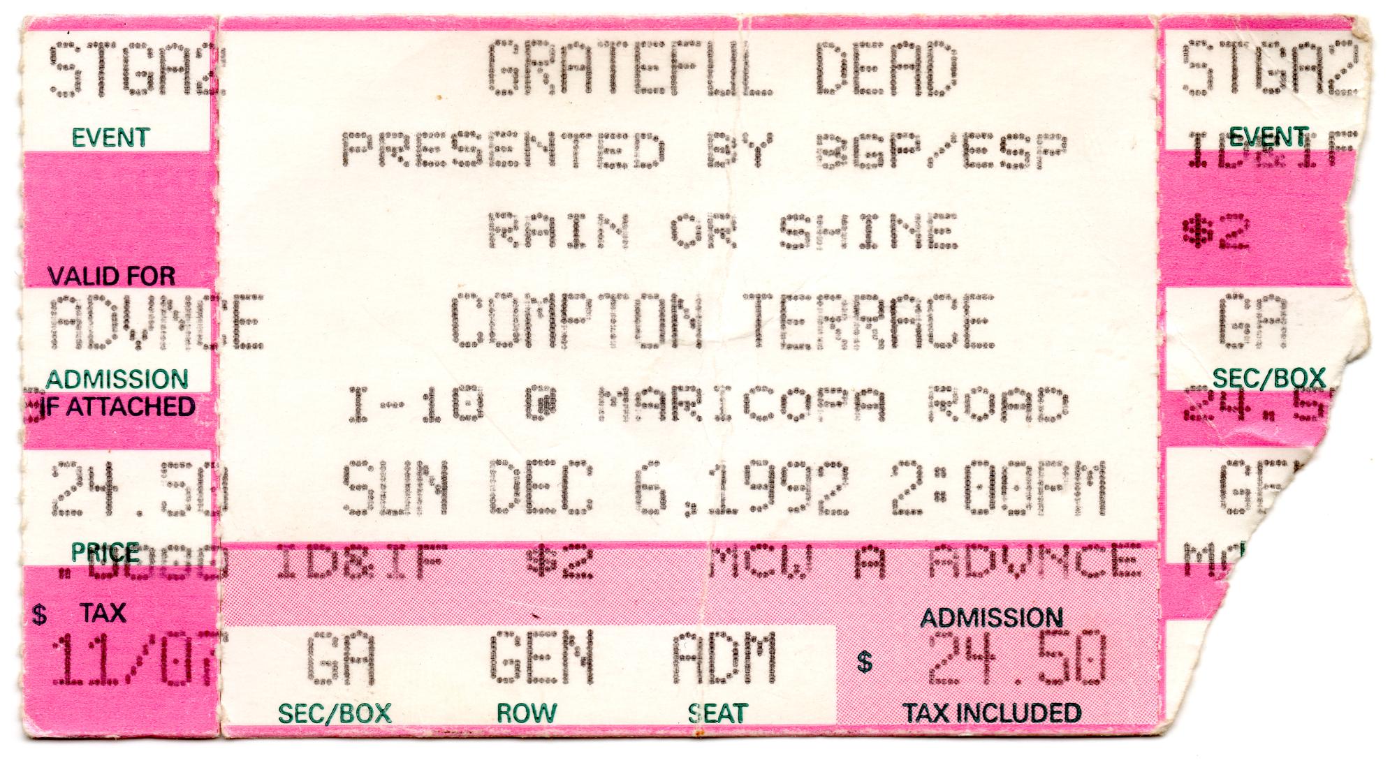 Music Memorabilia - Ticket Grateful Dead
