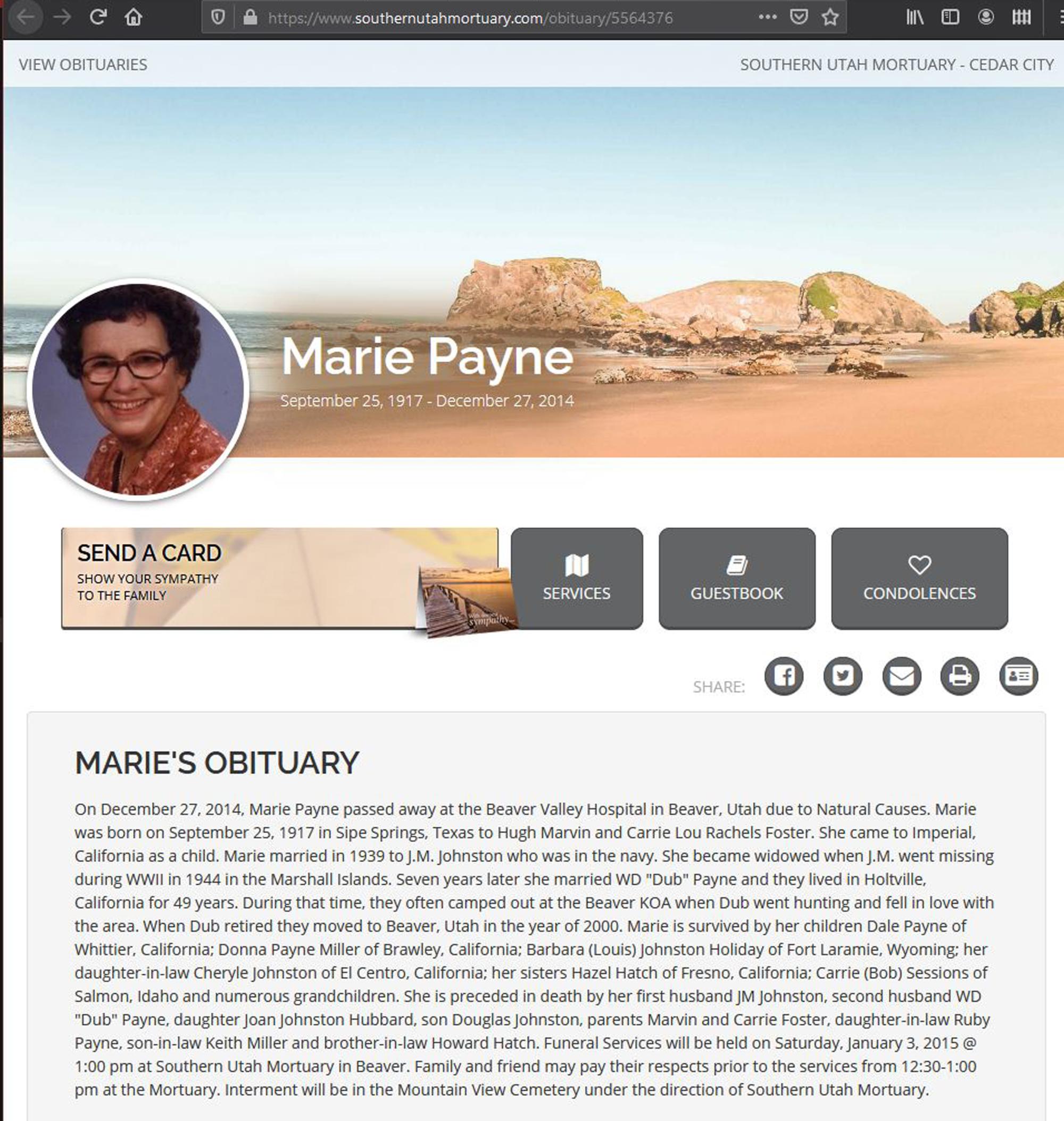 Memorials - Marie Obituary